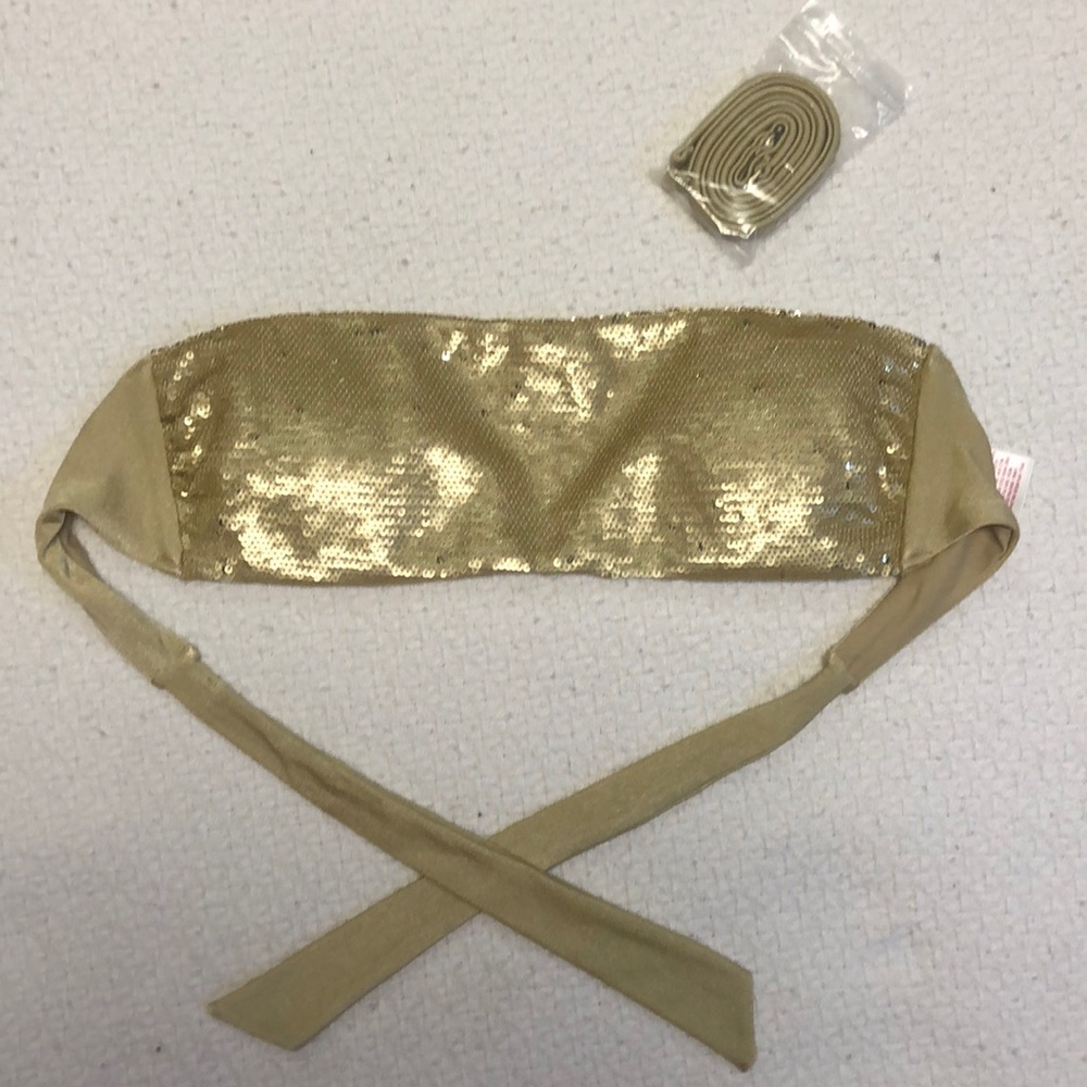 Gold sequin bandeau bikini top.